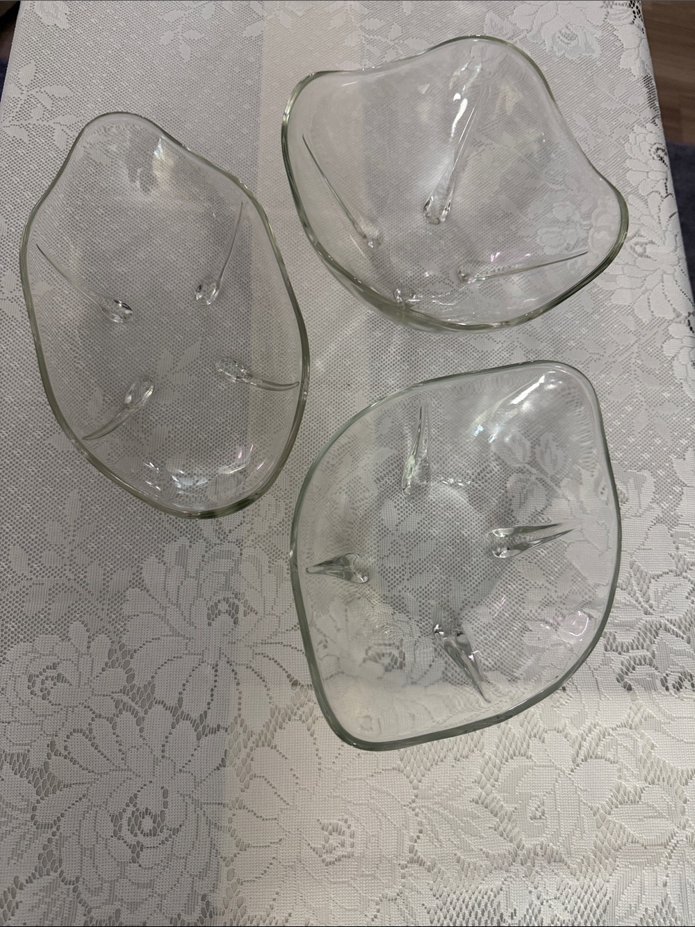 Vintage Anchor Hocking Swedish Modern Clear Glass Bowls Set of 3 Mid-Century